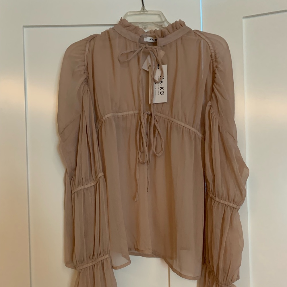 NA-KD puffy sleeve draped chiffon blouse NWT